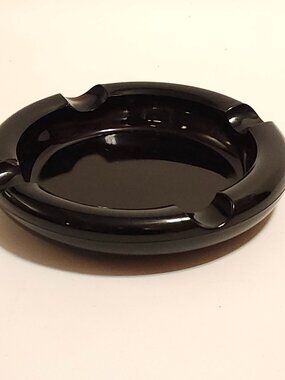Vintage Dark Amber Round Ashtray Mid Century Style Glass 8"
